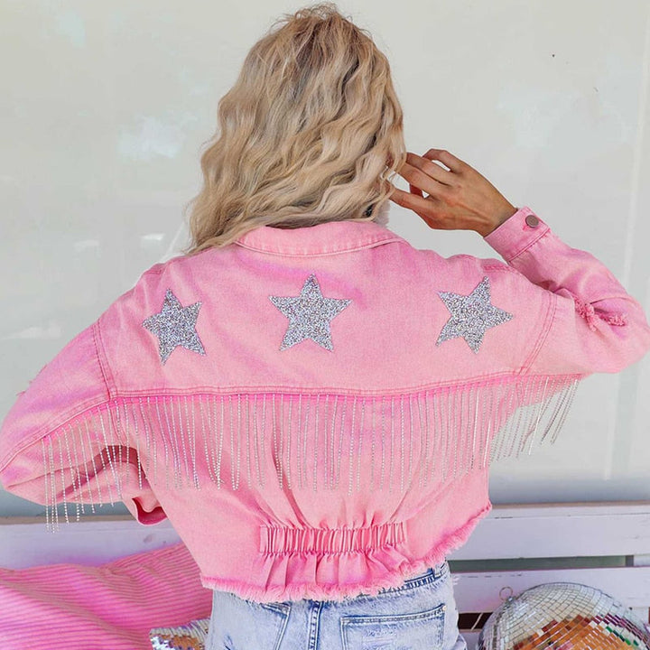 Zara - Sequin Star Fringe Denim Jacket 4