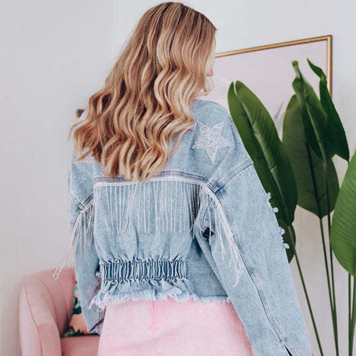 Zara - Sequin Star Fringe Denim Jacket 5