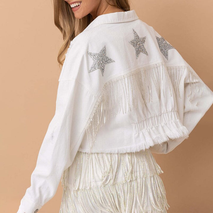 Zara - Sequin Star Fringe Denim Jacket 6